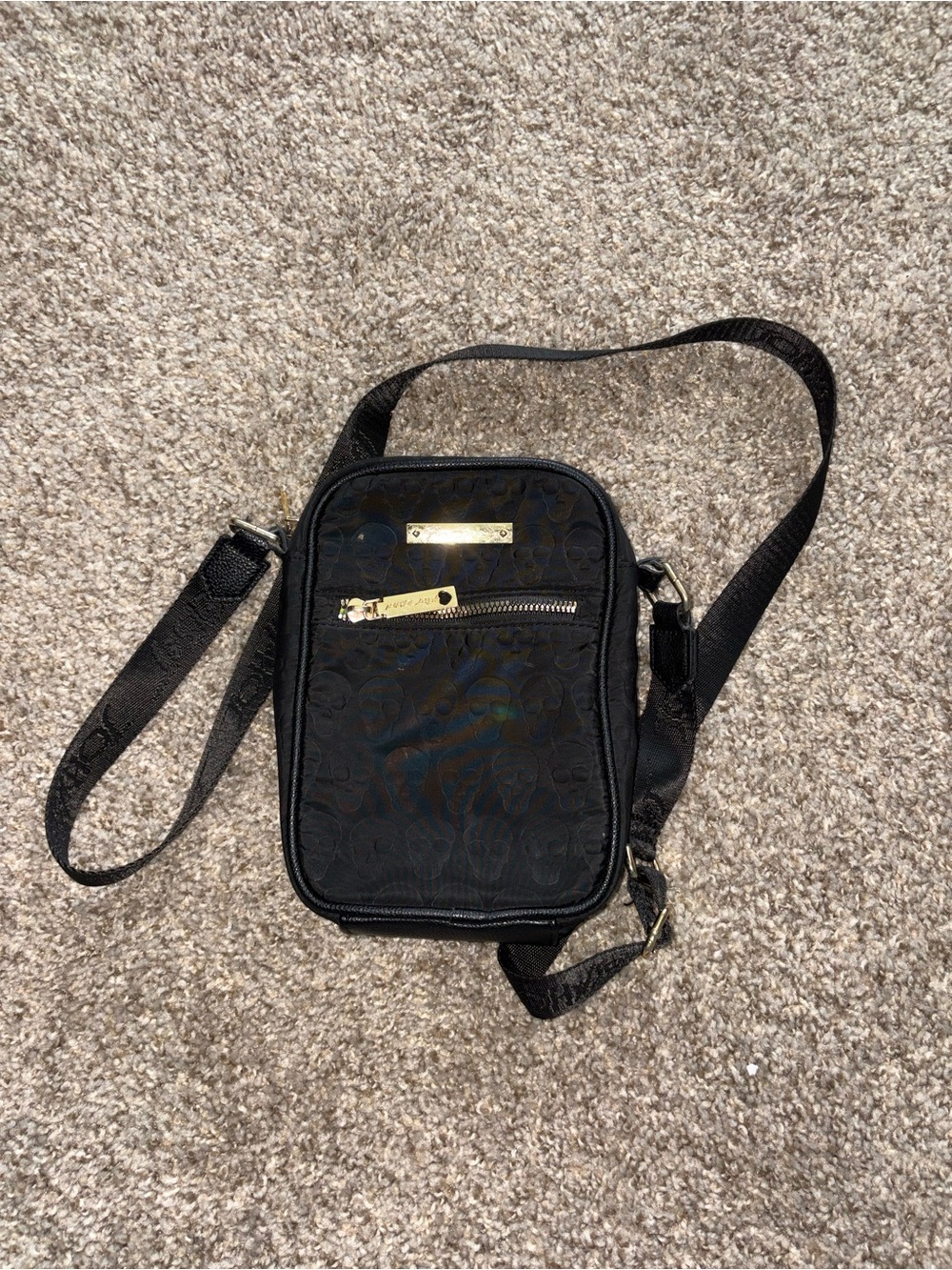 Betsey Johnson Black Messenger Bag with Gold Hardware